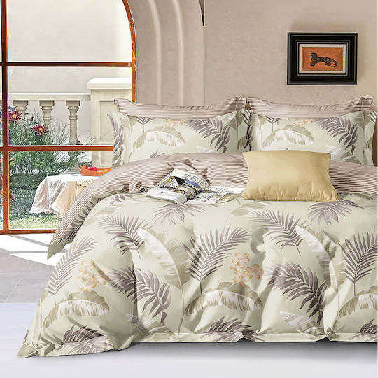 Beauty Home Duvet Cover Set Cotton Satin Queen with 2 Pillowcases 230x250 Art 12621 Bizet Green