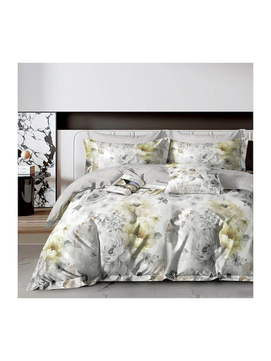 Beauty Home Duvet Cover Set Cotton Satin Queen with 2 Pillowcases 230x250 Art 12610 Giovanni Grey