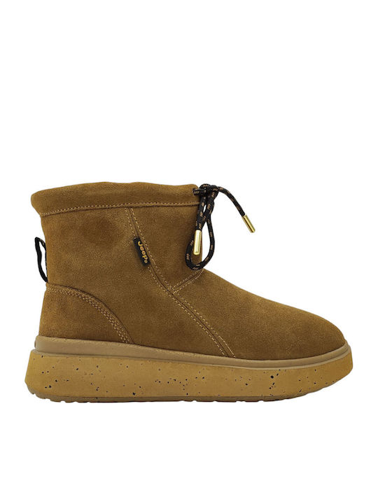 Suede Women's Ankle Boots Platform & Fur Tabac Brown