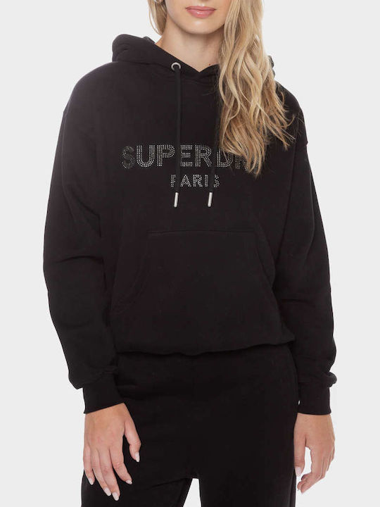 Superdry Long Women's Sweatshirt Hooded Black