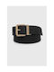 Leather Women's Belt Black Velvet-Black Metal