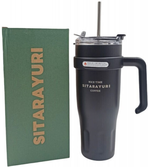 Becher mit Griff Thermosflasche Rostfreier Stahl 1.182lt WITH STAINLESS STRAW mit Stroh und Handgriff
