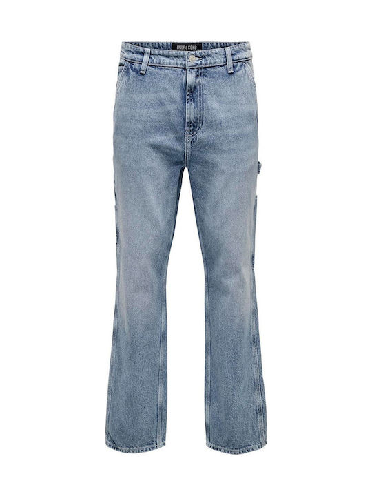 Ανδρικό Παντελόνι Τζιν με Regular Straight Εφαρμογή Light Blue Denim