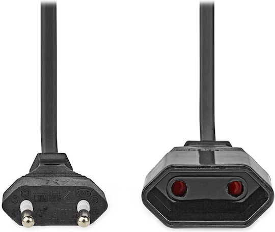 Adaptoare cablu de alimentare Nedis, Euro Plug, Euro Socket, Drept-drept, Două fire, Negru, Vrac, 2m