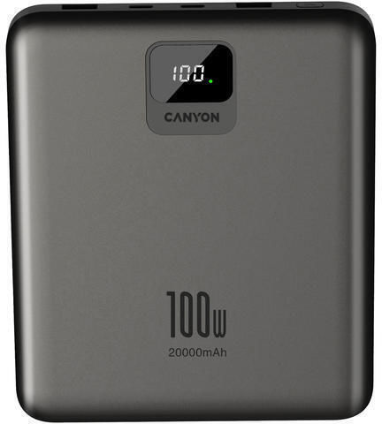 Canyon PB-2008 Power Bank 20000mAh 100W mit 2 USB-A Anschlüssen und 2 USB-C Anschlüssen Gray