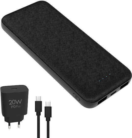 Platinet Set Baterie Externă 10000mAh 20W Cu 2 Porturi De Ieșire USB-A Și Port USB-C Power Delivery Negru