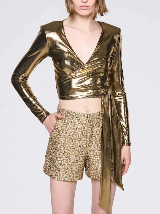 Women's Blouse Long Sleeve with V Neckline Gold