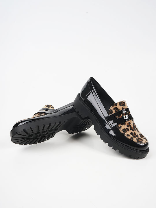 J&C Damen Mokassins Black/Leopard