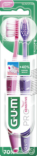 GUM Pro Sensitive Οδοντόβουρτσα Ultra Soft Ροζ 2τμχ
