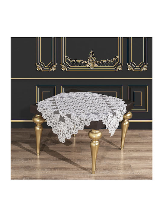 Liolios Home Fustă Pătrată cu Broderie Lux Daisy-2 Ecru 85x85cm