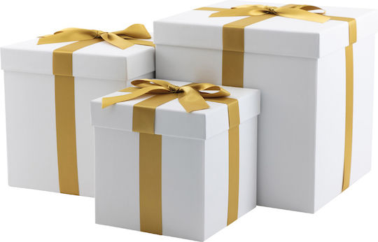Set de 3 cutii decorative pentru cadouri din hârtie alb-auriu 30x30x30cm 25x25x25cm 20x20x20cm 157.001.0123.02