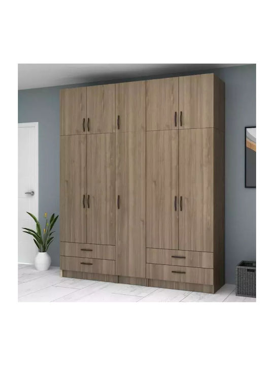 Five Door Wardrobe Ricardo with Loft Walnut 200x51.8x240cm