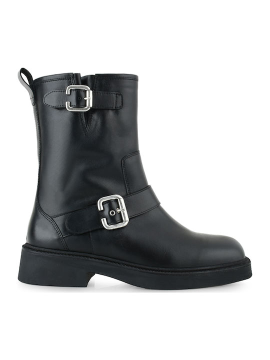 Leder Stiefeletten Damen Schwarz