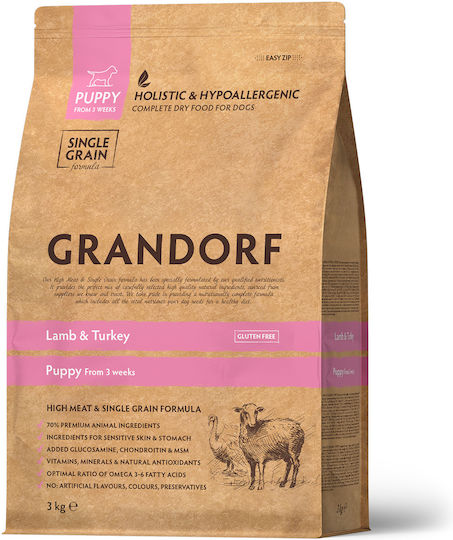 Grandorf Holistic & Hypoallergenic 3kg Ξηρά Τροφή χωρίς Γλουτένη για Κουτάβια με Αρνί και Γαλοπούλα