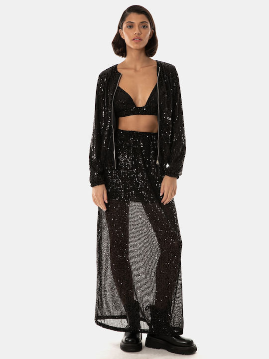 Maxi Sequin Skirt Black Black