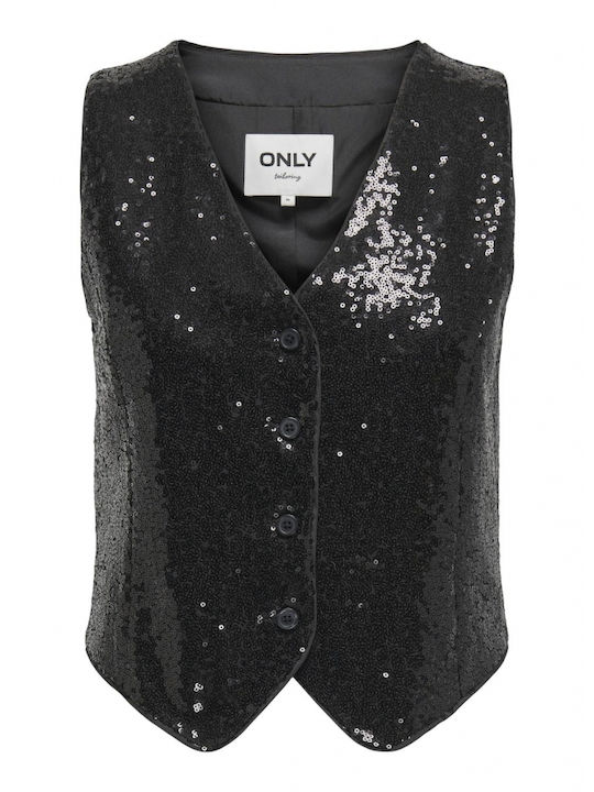 Only Women's Vest with Buttons Black