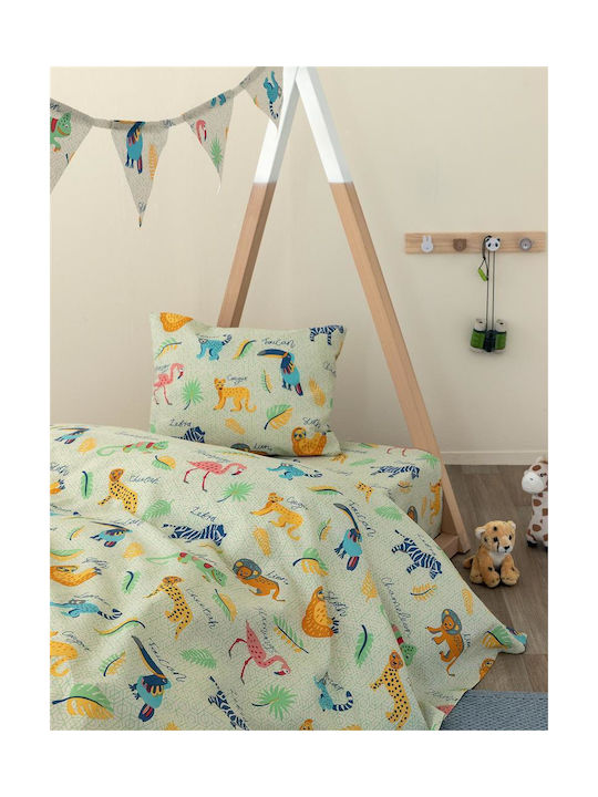 Palamaiki Sheet Set Single with Elastic Band Cotton Green 110x200cm 3pcs