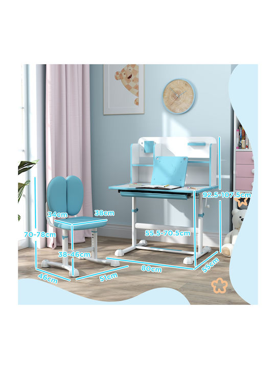 Kids Desk with Melamine Main Colour Blue Dimensions 80x55x92.5-107.5cm