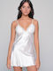 Milena by Paris Winter Satin Bridal Women's Nightdress with String Ivory, White