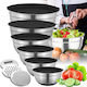 Set 6 Stainless Steel Mixing Bowls Lids Non-Slip Silicone Base Smart Storage Airtight Closure 3 Graters