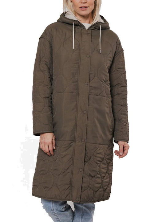Women's Long Parka Jacket for Winter with Hood Green