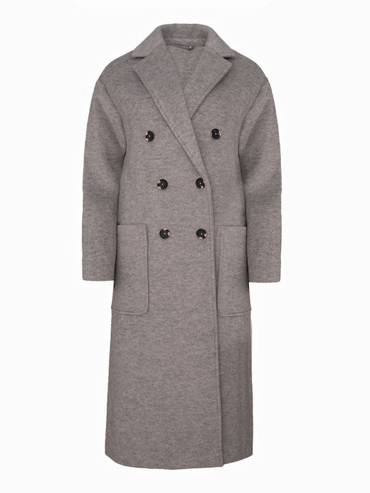 Damen Light Grey Mantel mit Knöpfen