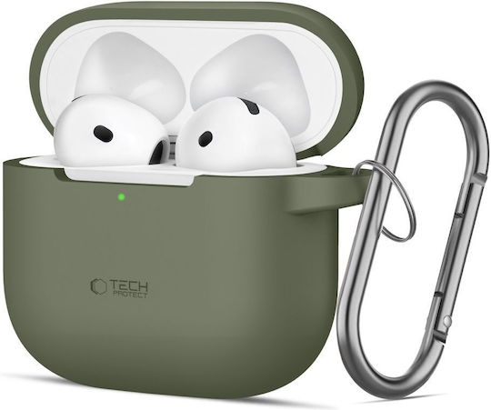 Tech-Protect Case Silicone with Hook in Green color for Apple AirPods 4