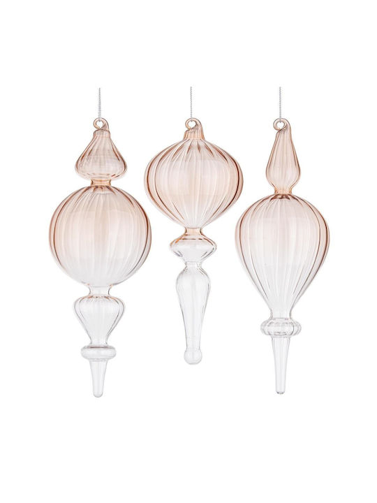 Hängender Stalaktit Ornament Glas Beige Set 3Stück