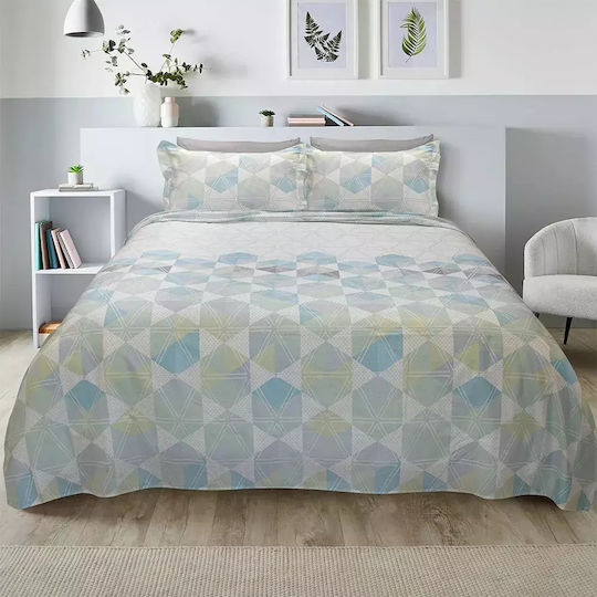 Lino Home Ruche Σετ Σεντόνια Υπέρδιπλα 240x260εκ. Green, Mint, White (4τμχ)