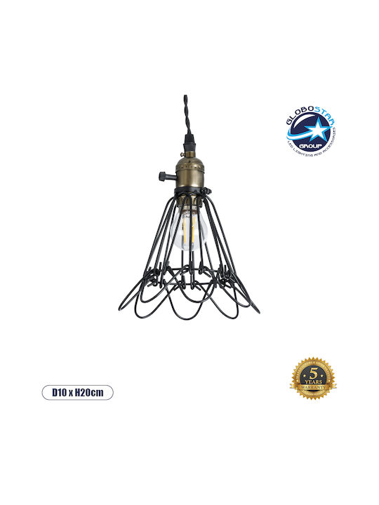 GloboStar Flower Iron Κρεμαστό Φωτιστικό Πορτοκαλί Πλέγμα με Ντουί E27 10x10x20εκ.