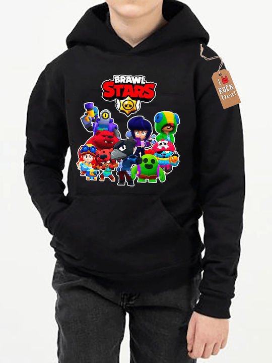 Rock Deal Kids Sweatshirt with Hood and Pockets Black Brawl Stars