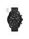 Fossil Ανδρικό Ρολόι 50mm Χρονογράφος Μπαταρίας με Μαύρο Δερμάτινο Λουράκι