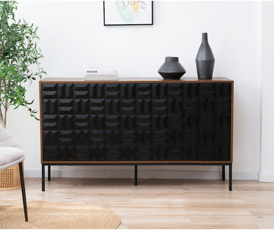 Bufet Zuma cu Oglindă Walnut Black 148x40x148cm