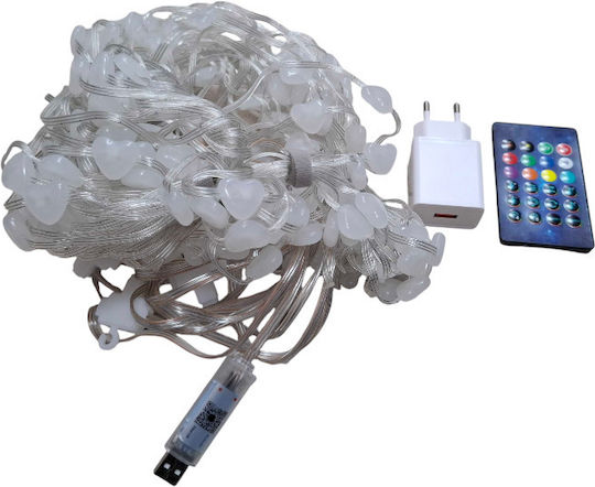 Smart Λαμπάκια LED 2μ. x 200εκ. RGB USB τύπου Κουρτίνα Hearts