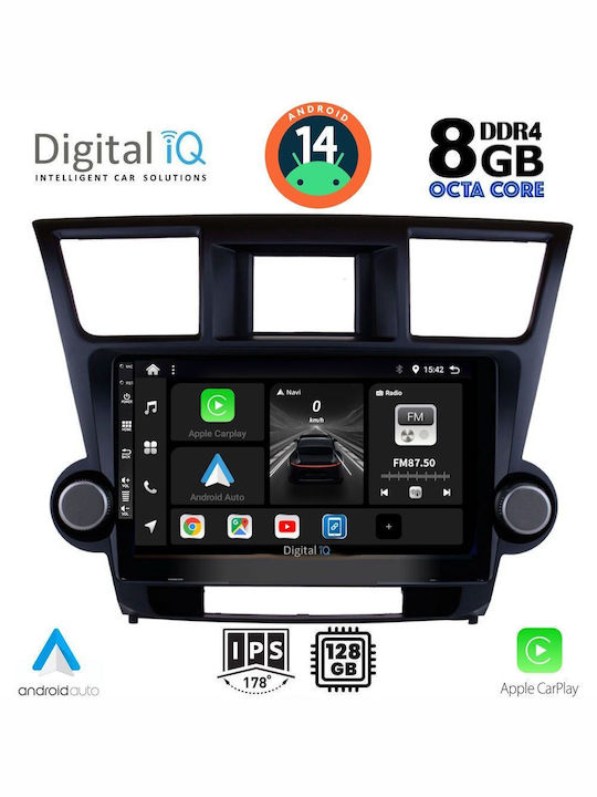 Digital IQ Car Audio System for Toyota Highlander 2008-2015 (Bluetooth/USB/AUX/WiFi/GPS/Apple-Carplay/Android-Auto) with Touch Screen 10"