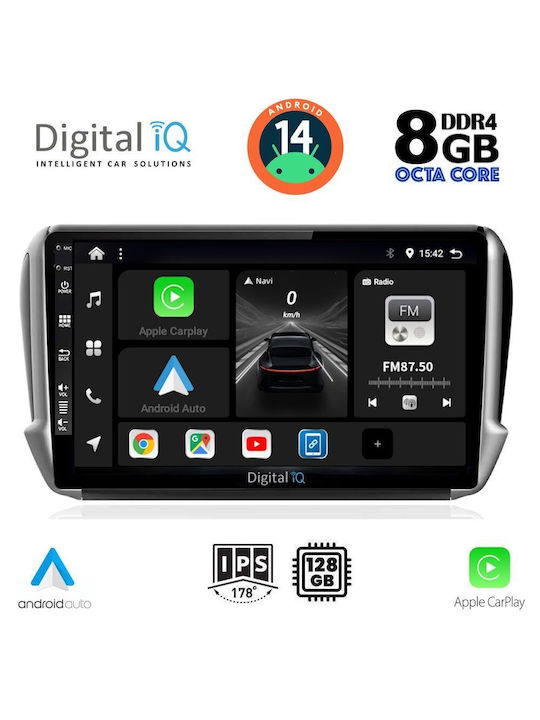 Digital IQ Car Audio System for Peugeot 208 2012-2021 (Bluetooth/USB/AUX/WiFi/GPS/Apple-Carplay/Android-Auto) with Touch Screen 10"