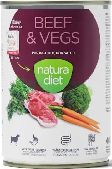 Natura Diet Nassfutter Hunde in Dose Diät mit Rindfleisch, Gemüse, Kalb, Lachs, Fleisch, Huhn, Kartoffeln, Karotte und Brokkoli 400gr