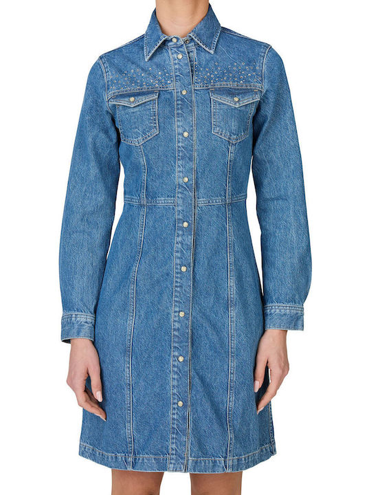 pepe jeans denim dress Pepe Jeans Denim Mini Dress Size S Dark Wash Faded Sleeveless Button Up  Collar