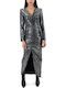 Midi Evening Dress with Tearing Silver