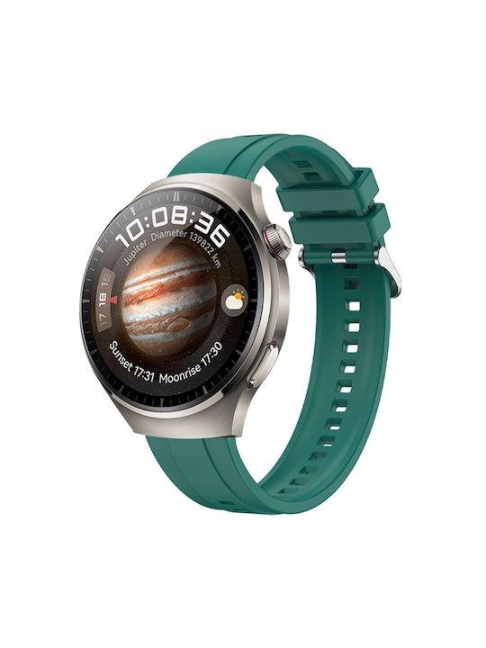 Каишка за часовник Huawei Watch 4 Pro с шарка на гума, сребърна катарама, тъмнозелен силикон