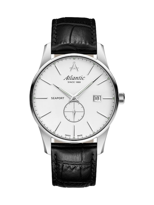 Ceas Barbati 41mm cu Baterie cu Curea din Piele Argintie