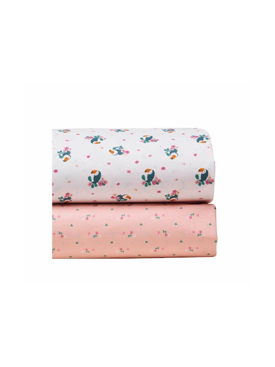 Kentia Taiko Baby Sheets Set Cradle Cotton White Pink White 60x120cm 2pcs