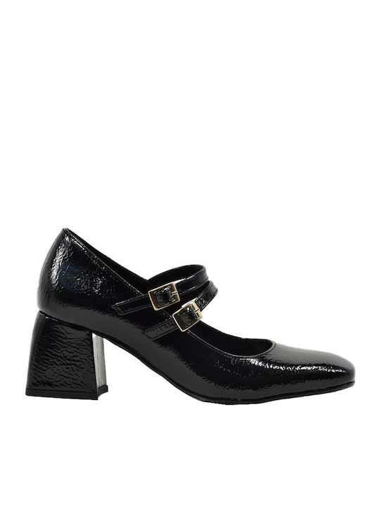 Patent Leather Black Heels with Strap