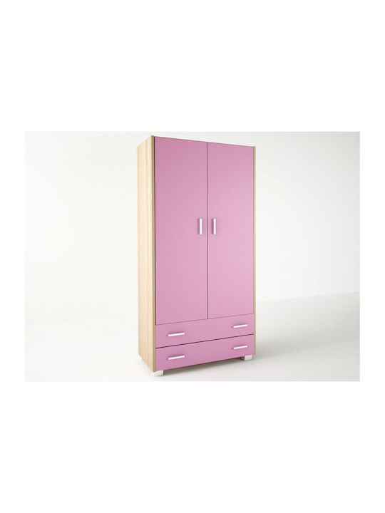 Δίφυλλη Ντουλάπα με 2 Συρτάρια Ροζ 50x50x180cm