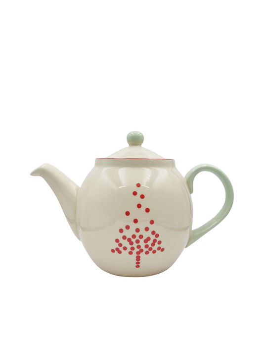 Bloomingville Ornament de masă de Crăciun Ceainic Ceramic Roșu L14xW16cm.
