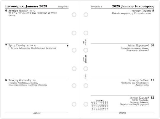 Filofax Wöchentlich Tagesordnung 2025 Weiß