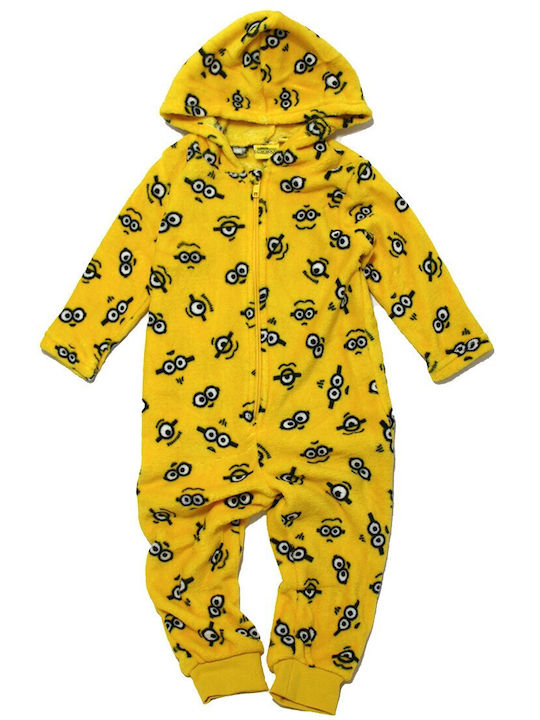 Minions Παιδική Πιτζάμα Ολόσωμη Χειμωνιάτικη Fleece Κίτρινο