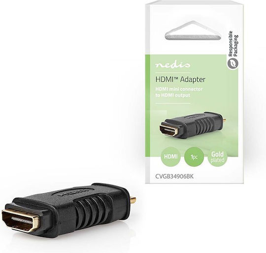 Nedis Konverter Mini-HDMI männlich zu HDMI weiblich Gold 1Stück CVGB34906BK