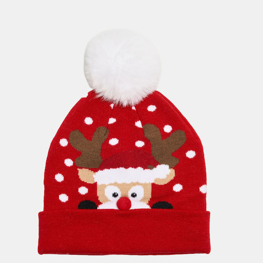 Christmas Caps Red with Pattern Reindeer