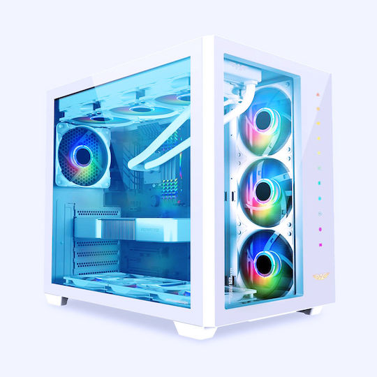 Armaggeddon TESSARAXX Core 12 Air Gaming Midi Tower Κουτί Υπολογιστή με Πλαϊνό Παράθυρο και RGB Φωτισμό Λευκό